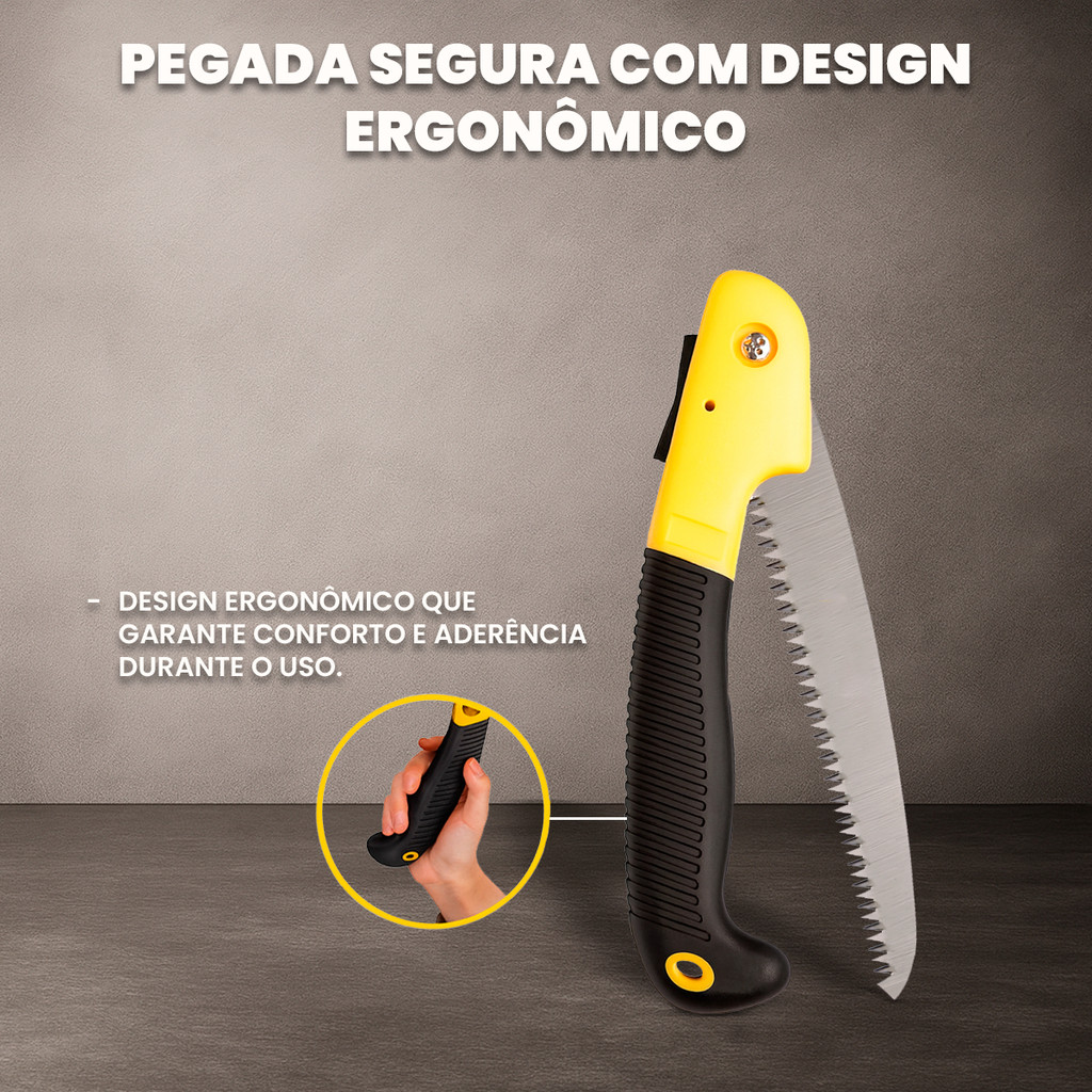 Serrote para Poda com Cabo Emborrachado, Trava de Segurança e Corte Preciso