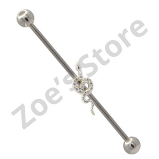 Piercing Transversal Cobra Cravejada Haste Aço Cirúrgico Prata 925 Para Orelha Industrial Snake Helix Serpente em Oferta na Shopee