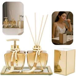 Kit Lavabo Banheiro Luxo Completo Difusor de Ambiente Saboneteira E Porta Escova Decorativo