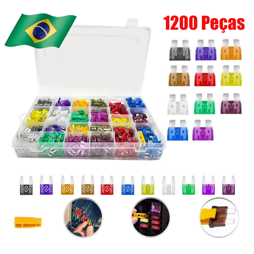 1200 Peças 2-40A Fusíveis De Carro Pequeno De Alumínio 11 Especificações Diferentes Com Clipes