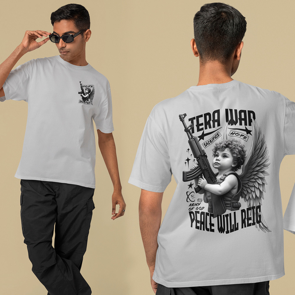 Camisa Anjo Armado Street Frase Guerra terá Paz Reinará Camisa Streetwear HipHop Arma Gangster