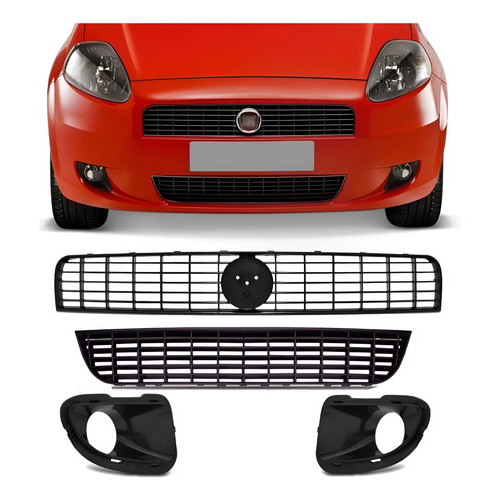 Kit Grade Parachoque Punto 2007 2008 2009 2010 2011 Preto