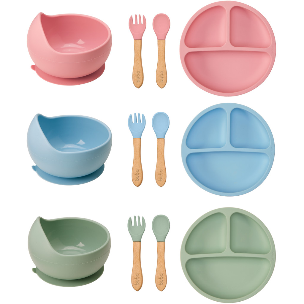 Kit Introdução Alimentar Silicone Buba 4 Peças Prato Divisórias Ventosa + Bowl Ventosa + Kit Talher em Oferta na Shopee