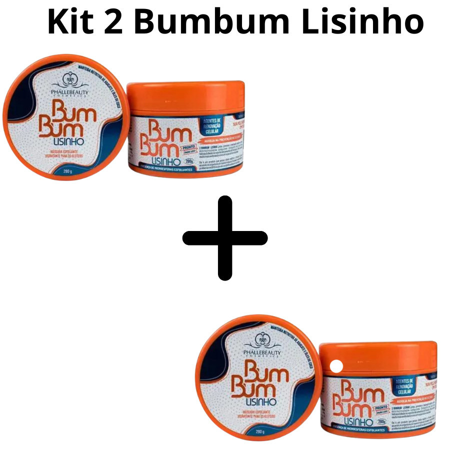 Kit 2 BumBum Lisinho Esfoliante Hidratante Vegano 280g PhálleBeauty Esfoliação Suave Pele Macia Uso Diário
