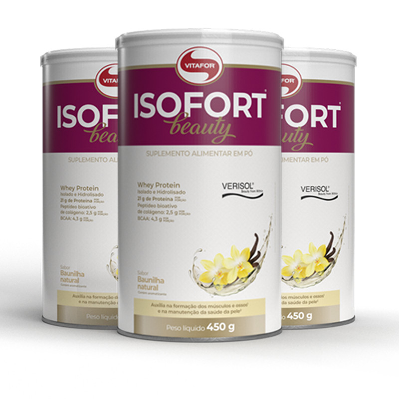 Kit 3 Isofort Beauty Vitafor Whey Protein 450g Baunilha