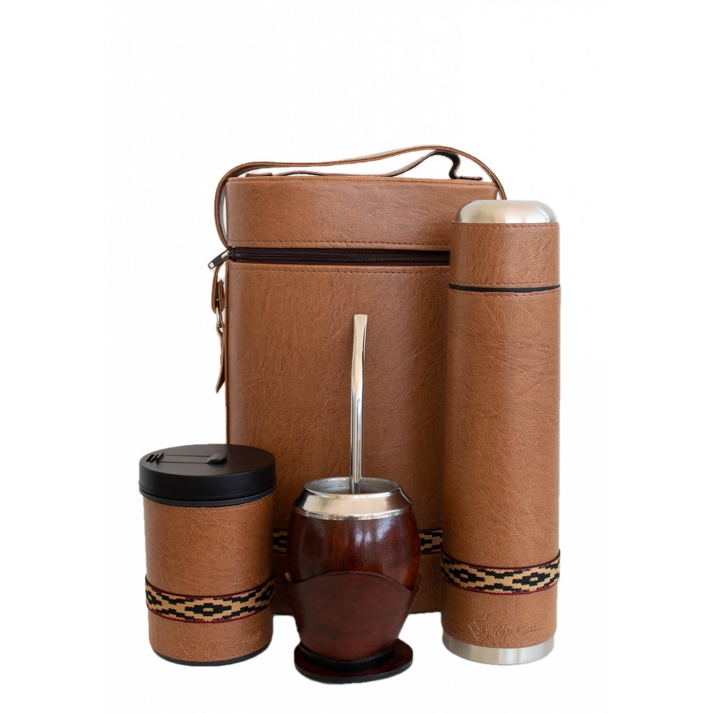 Kit chimarrão mateira, garrafa térmica 0,95L, cuia coquinho, bomba inox e porta erva