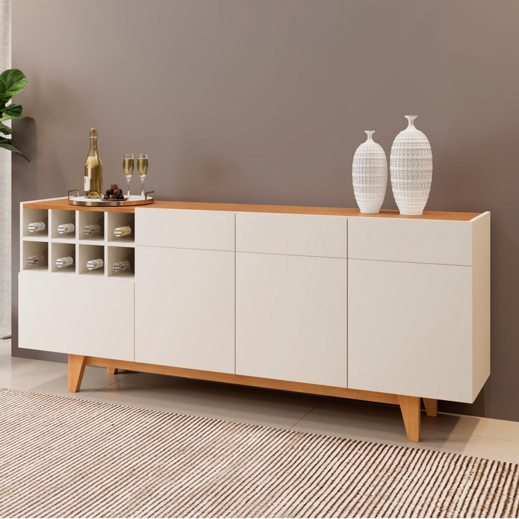 Balcão Buffet Duna com Adega 3 Portas 1 Gaveta Off/Naturalle - Mavaular em Oferta na Shopee