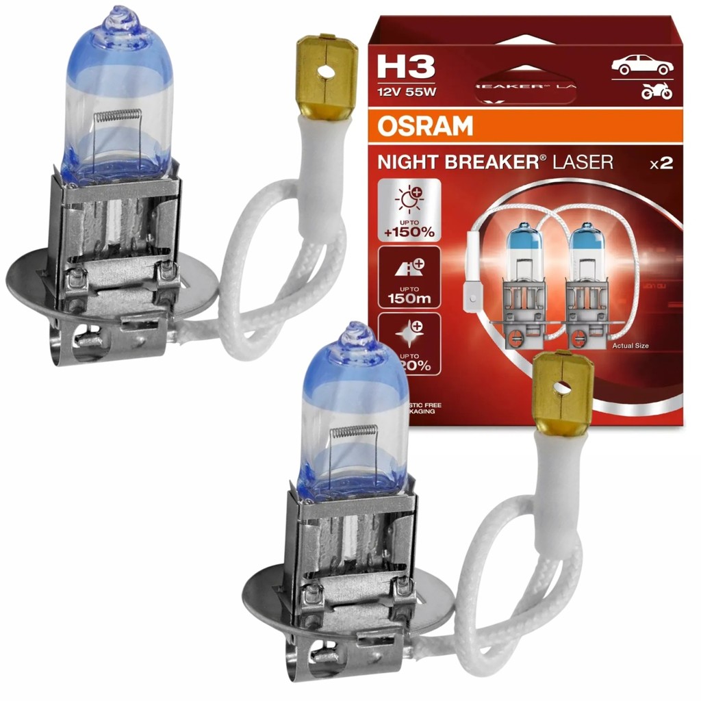 Par Lâmpada Halógena Osram Original Night Breaker Laser +150% Luz H3 55W Branco Neutro 3900k 12V