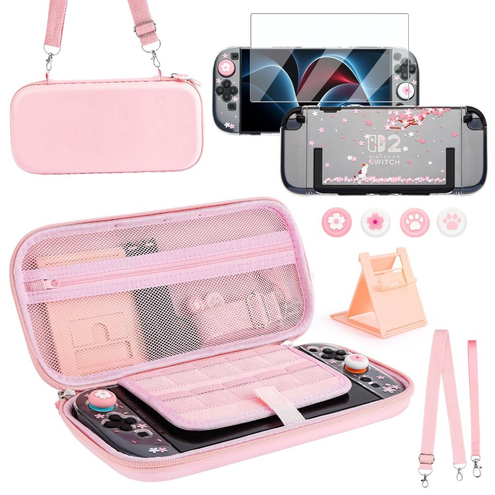 Estojo De Transporte Rosa Para Nintendo Switch 2 , Pacote De Acessórios 10 Em 1 Meninas Inclui Capa Protetora NS2 , Supo