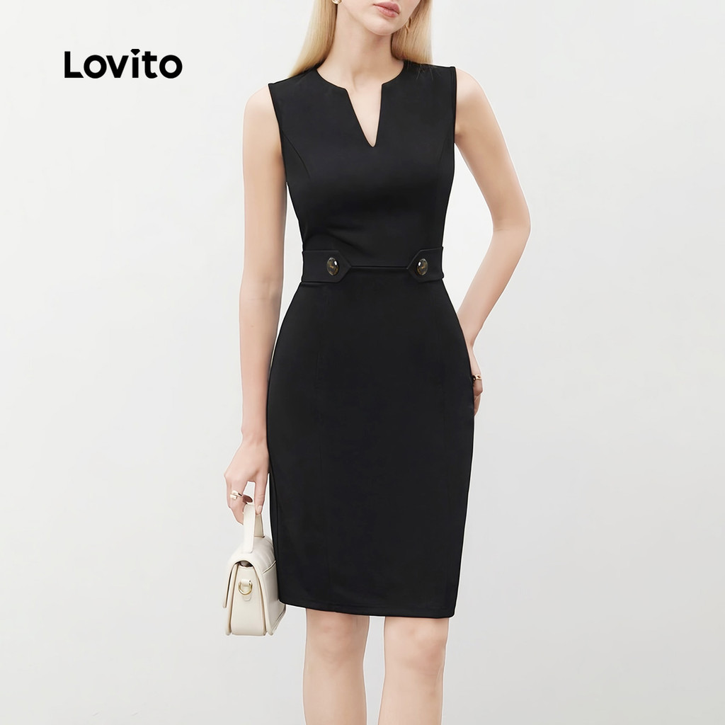 Detalhes do Lovito Refine Vestido Feminino Casual Botão Primavera Verão L143AD1877