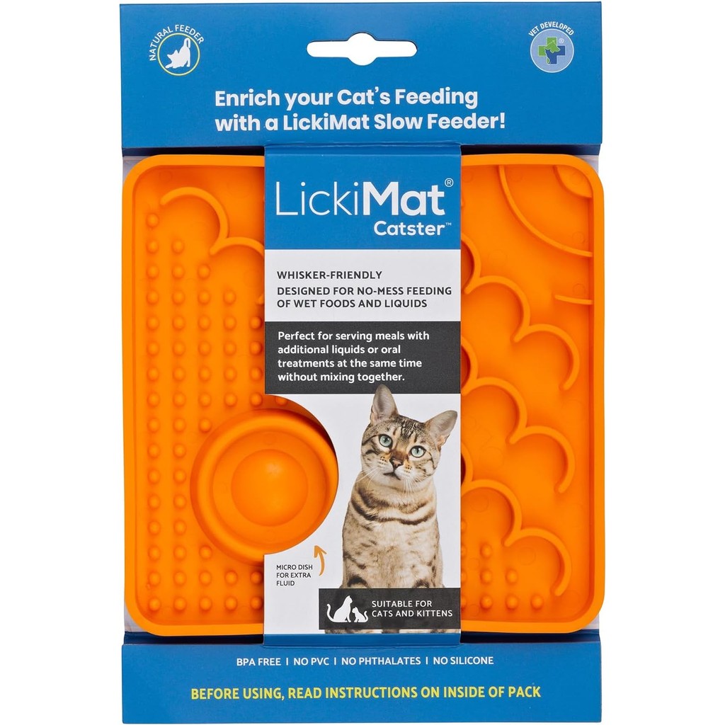LickiMat Catster Tapete de Lamber Alimentador Lento Anti Estresse para Gatos - Laranja