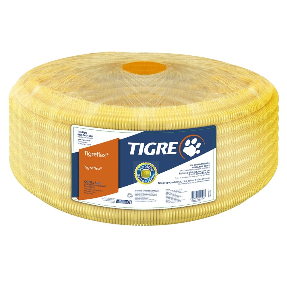 Conduite Eletroduto Amarelo Flexível 1" 25m - Tigre em Oferta na Shopee