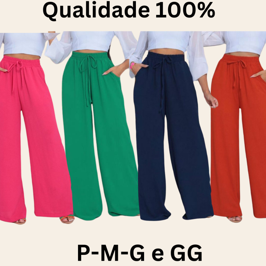Calça Pantalona Feminina Tecido Duna com elastico na cintura calça flare folgadinha