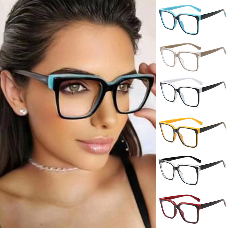 Moda Dupla Cor Feminina Óculos De Olho De Gato Quadro Retro TR90 Claro Anti-Azul Luz em Oferta na Shopee