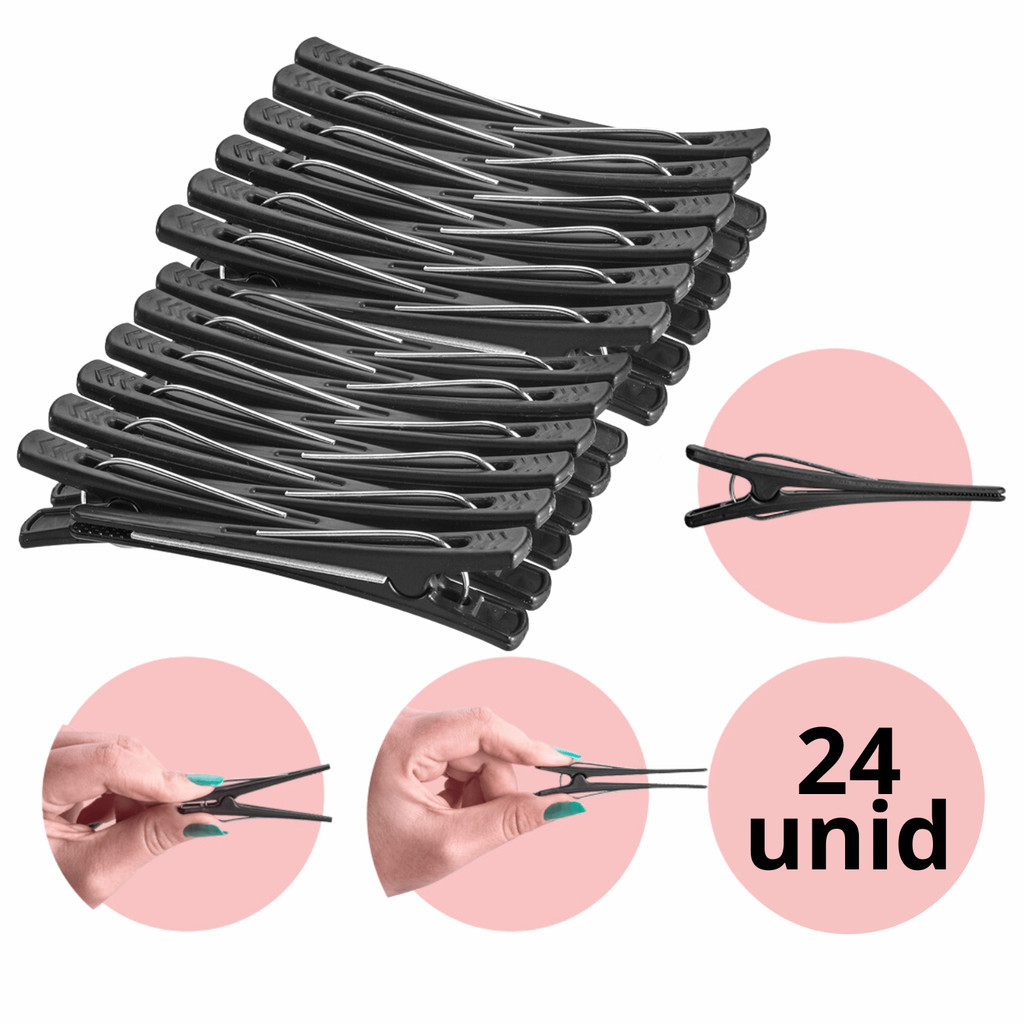 Kit 24 Clips Para Cabelo Presilhas Prendedor Profissional Bico De Pato Preto em Oferta na Shopee