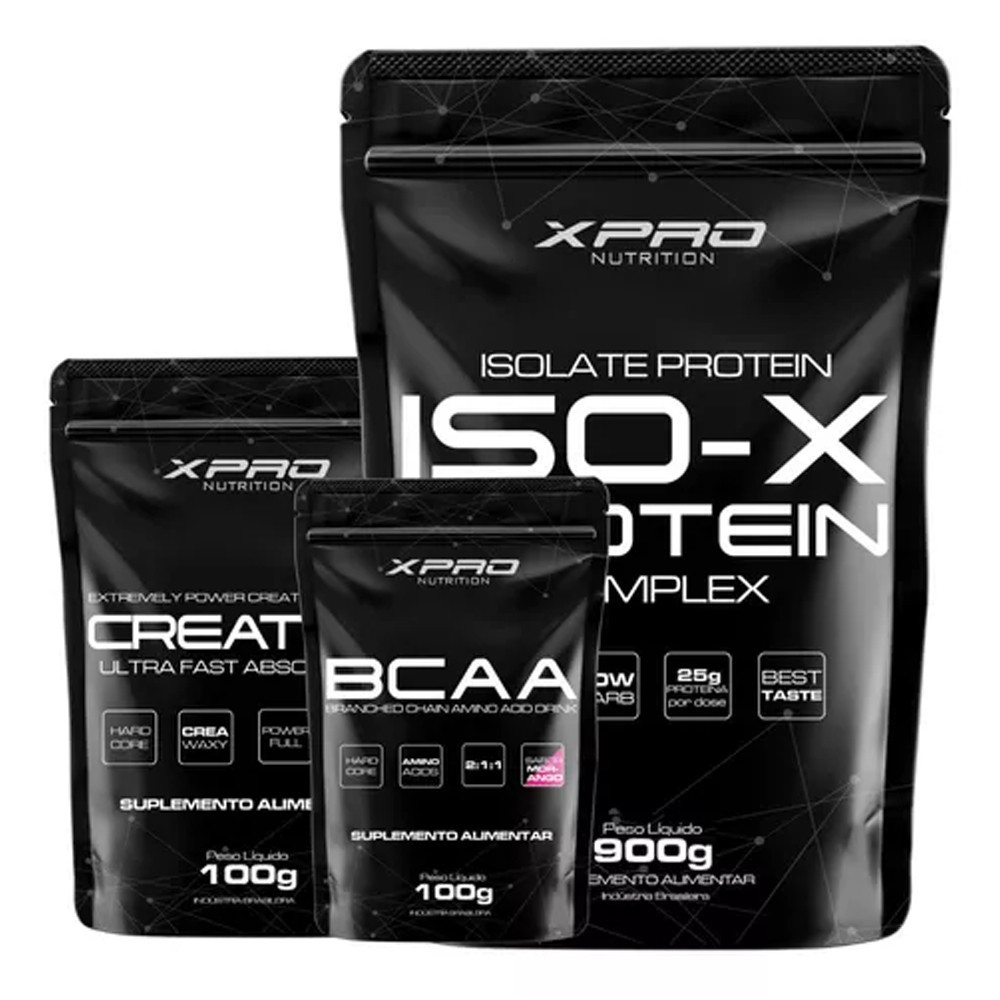 Kit Iso-x 900gr Chocolate + Creatina 100gr + Bcca Morango 100gr - Xpro Nutrition em Oferta na Shopee