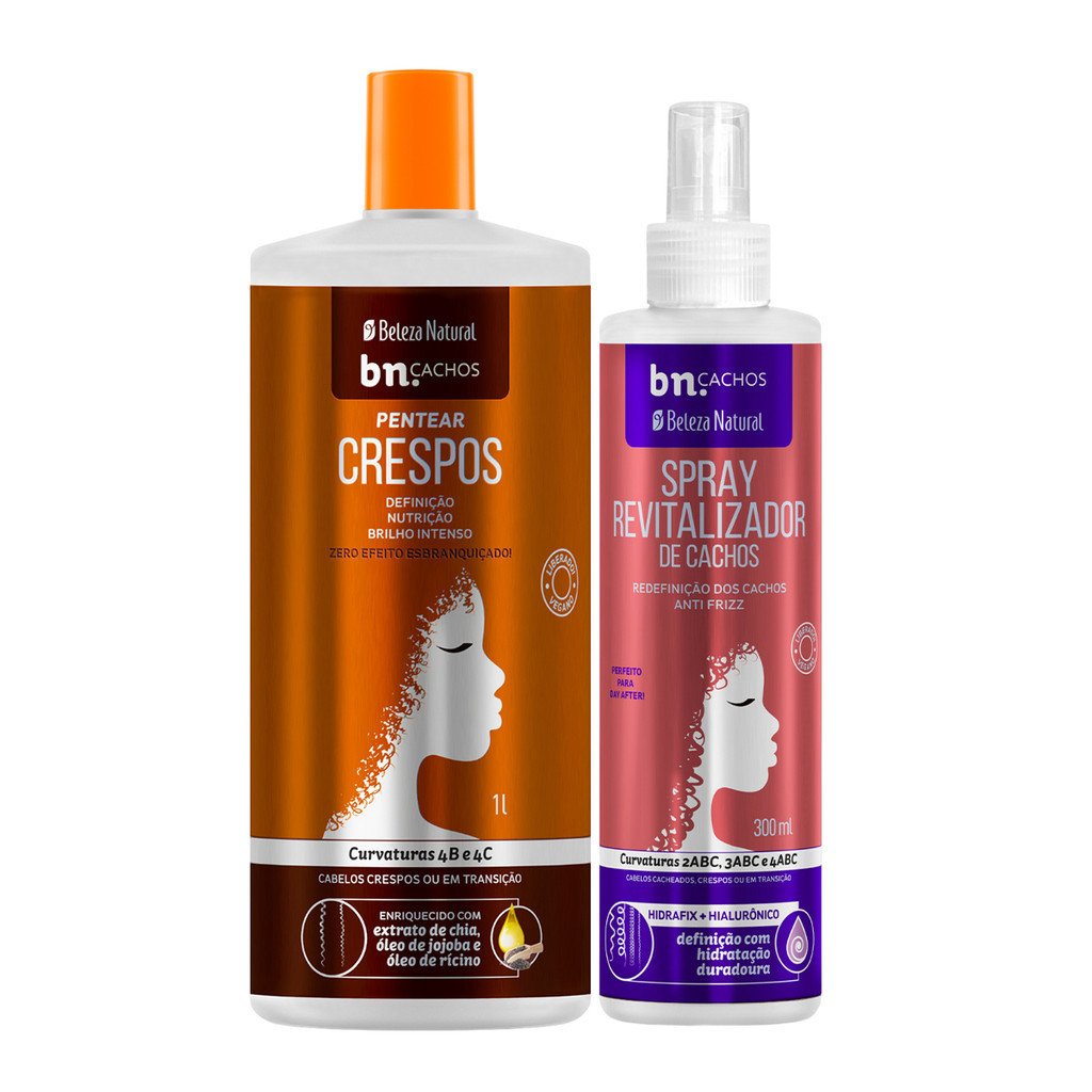 Kit Beleza Natural Pentear Crespos 1l + Spray Revitalizador de Cachos 300ml bn.Cachos em Oferta na Shopee