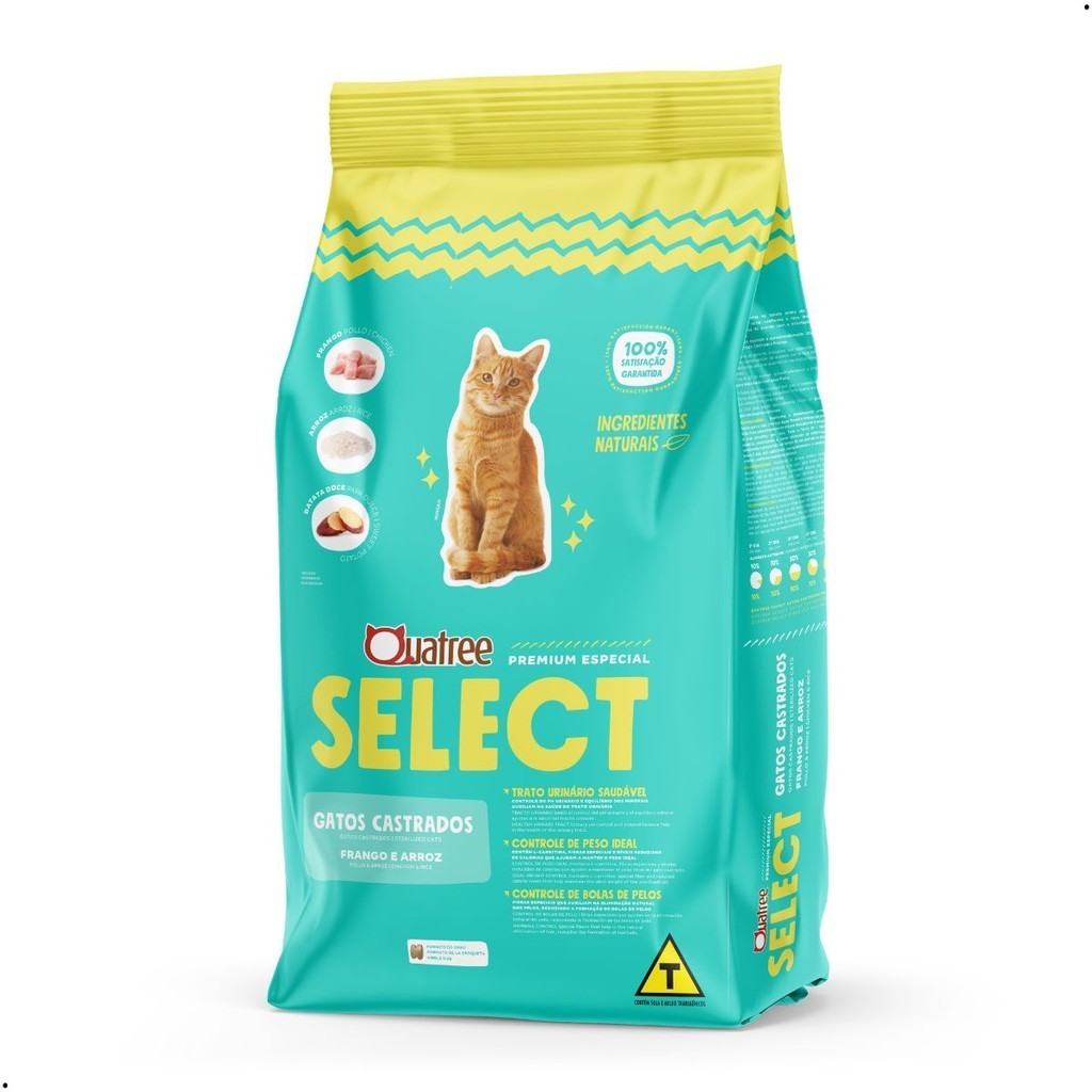 Ração Quatree Select Gato Castrado Frango e Arroz 10,1Kg Alimento Premium Especial