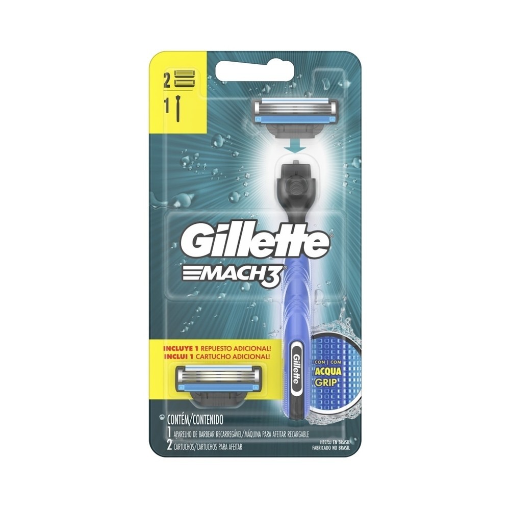 Aparelho de Barbear Gillette Mach3 Acqua Grip + 2 Carga em Oferta na Shopee