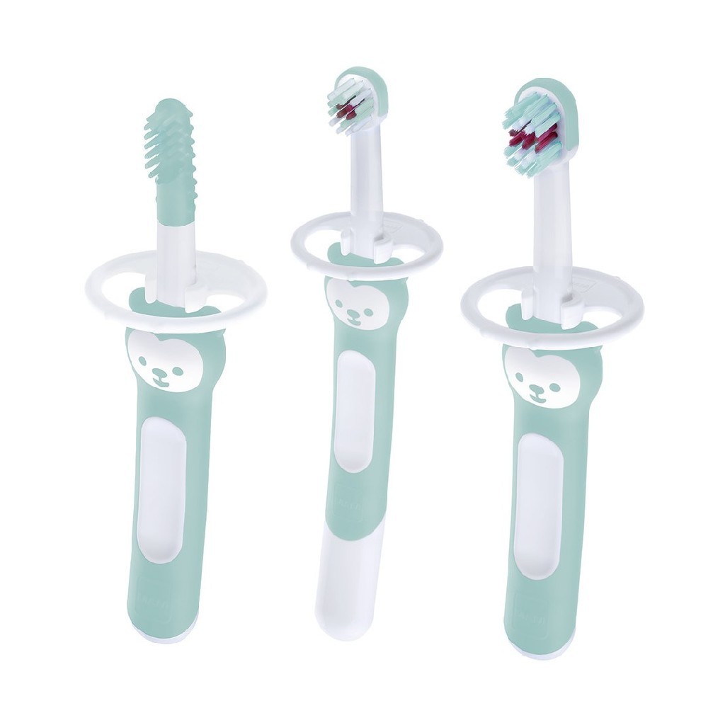 Kit com 3 Escovas de Dente Para Bebê Brushes Azul - MAM em Oferta na Shopee