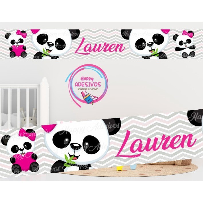 Faixa Adesiva Decorativa Parede Quarto Menina Rosa Infantil Baby Panda Laço Coração Adesivo Parede