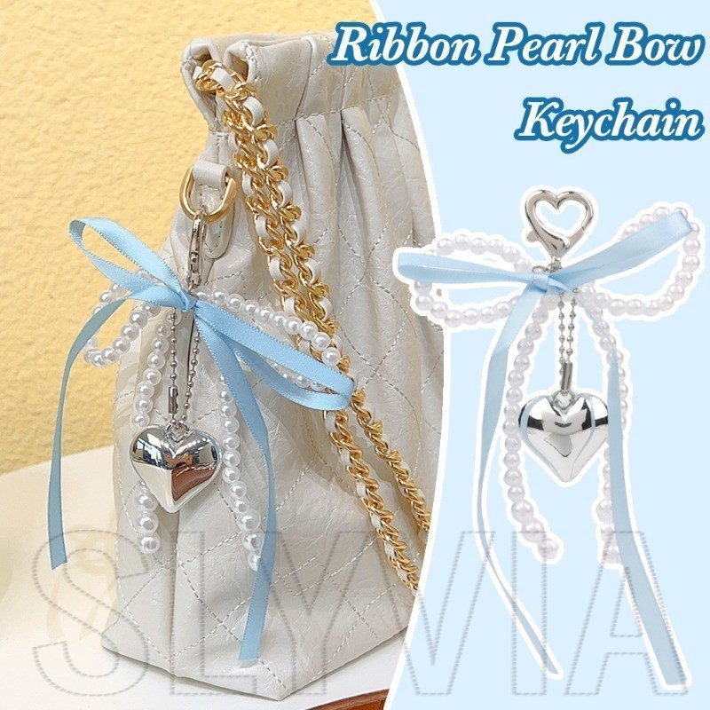 Chaveiro De Imitação De Pérola Com Contas-Decoração Pingente De Coração De Amor-Fita De Arco-Bolsa Para Meninas , Enfeit em Oferta na Shopee