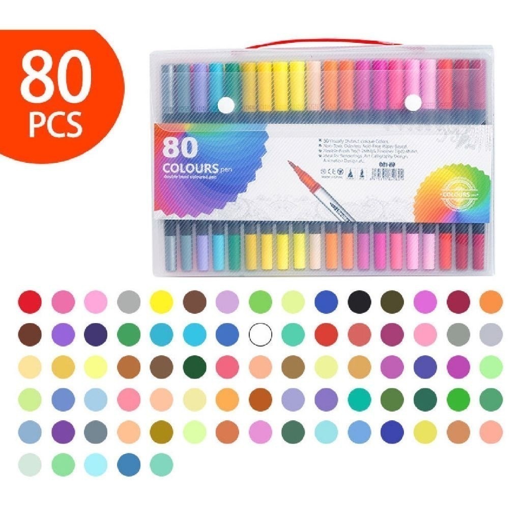 Kit 80 Canetas 2 em 1 Brush Lettering e Ponta Fina Dual Pen Canetinha Colorir Desenho em Oferta na Shopee