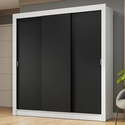 Guarda-Roupa Casal 3 Portas de Correr Branco/Preto Nobre Madesa