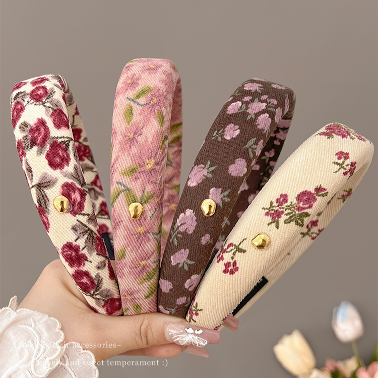 Vintage Floral Impresso High Sponge Hairband Hair Hoop Headwear Cabelo Coreano Acessórios