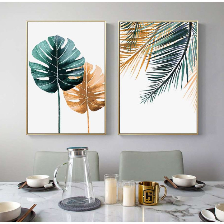 Quadro Decorativo 2 Peças folhas flores plantas