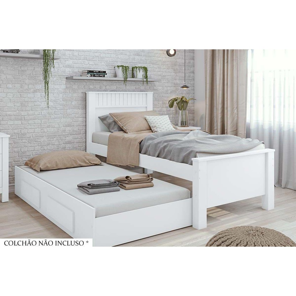 Cama Solteiro Athenas c/ 2 Gavetas e Auxiliar Branco - Lopas - Home & Living