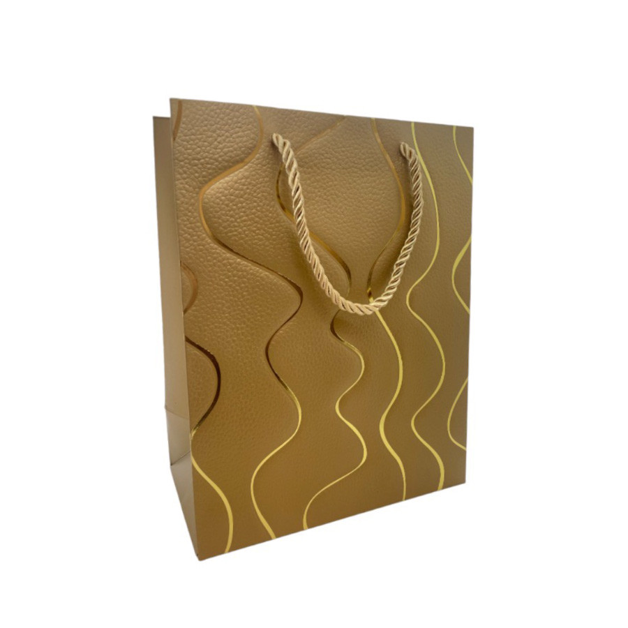 Sacola de Papel para Presente Ondas Almofadadas - Dourada - 23x18x10cm - 1 unidade - Rizzo