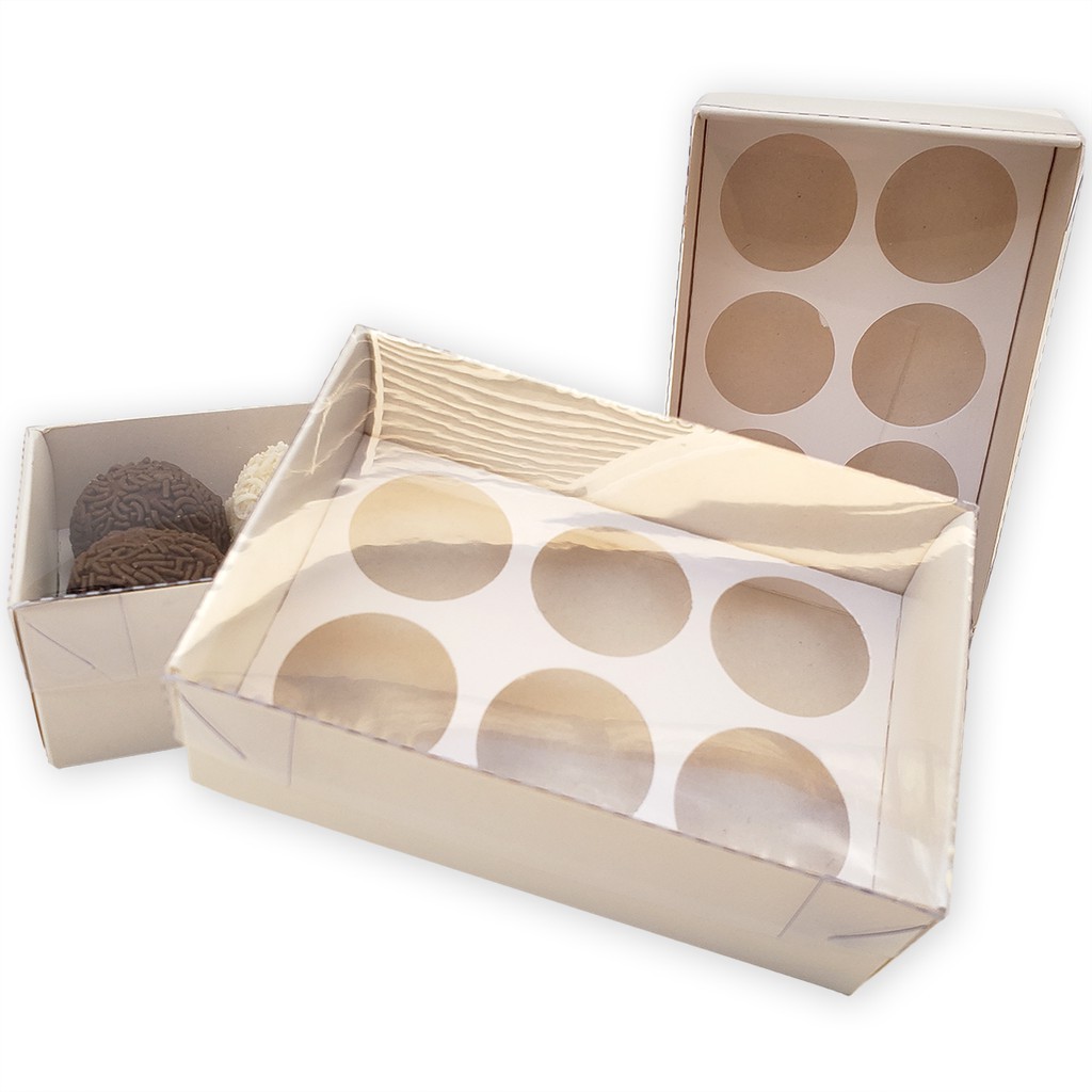 10 a 40 Caixas branca Embalagem para 6 Doces - Tampa Acetato com DIVISÓRIAS - Medidas: 12x08x04cm em Oferta na Shopee