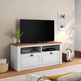 Rack TV Bancada 43 Polegadas Madeira Maciça 2 Gavetas 2 Nichos Bolton em Oferta na Shopee
