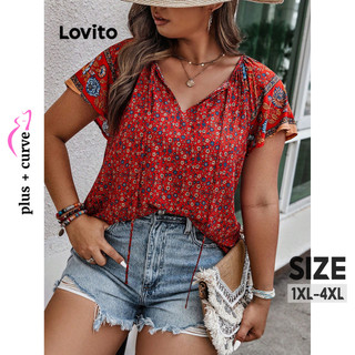 Lovito Blusa Plus Size Curve Boho Tribal Print Ruffle Pattern para mulheres LNL79284 em Oferta na Shopee