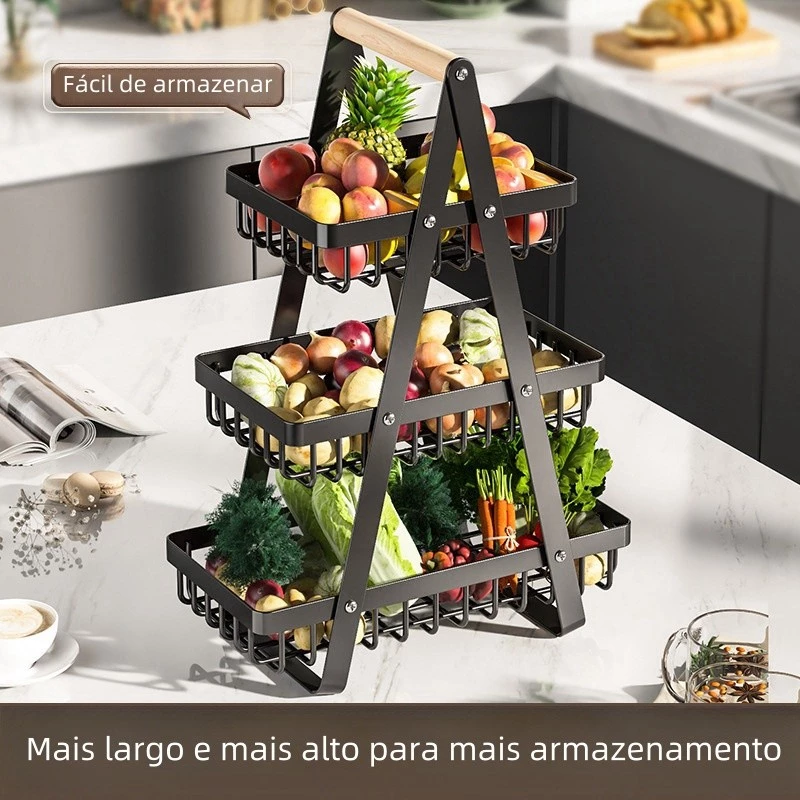 Fruteira de Mesa Premium 2 Andar 3 Andar  Cesta de Frutas e legumes Armazenamento de Cosméticos ES — imagem 1