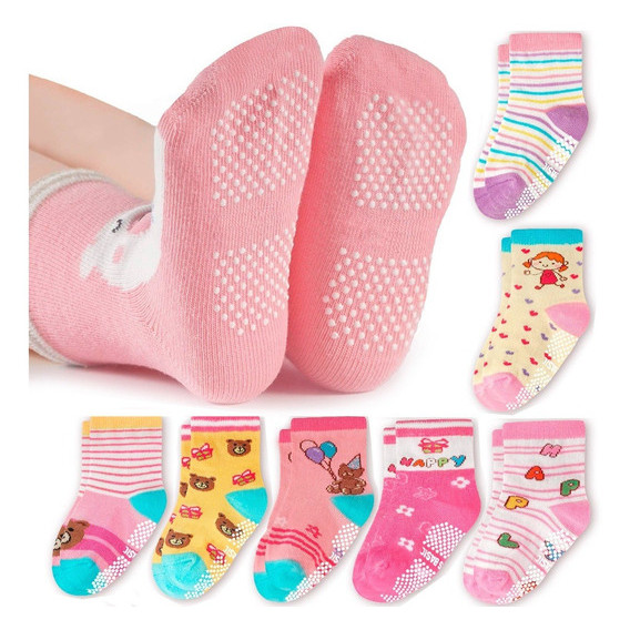 Kit meias feminina para recém nascidos e bebê menina com antiderrapante