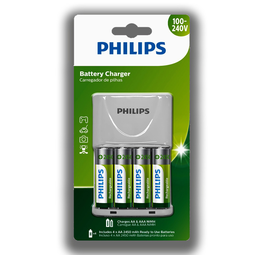 Carregador e 04 Pilha AA 2450mAh Philips Recarregavel 2A pequena 1 unidade - Home Appliances