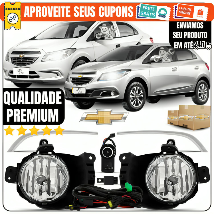 Kit Farol Milha + Frisos + Chicote + Relê + Botão GM Onix Prisma 2012 á 2016 Joy 2017 á 2019 Todos Os Modelos