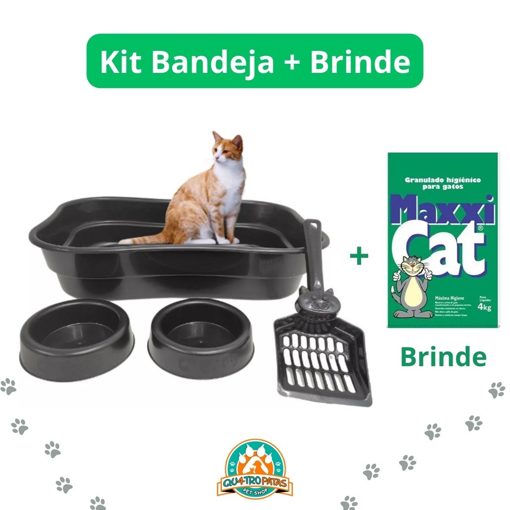 Kit bandeja 2 comedouro e 1 pá Preto