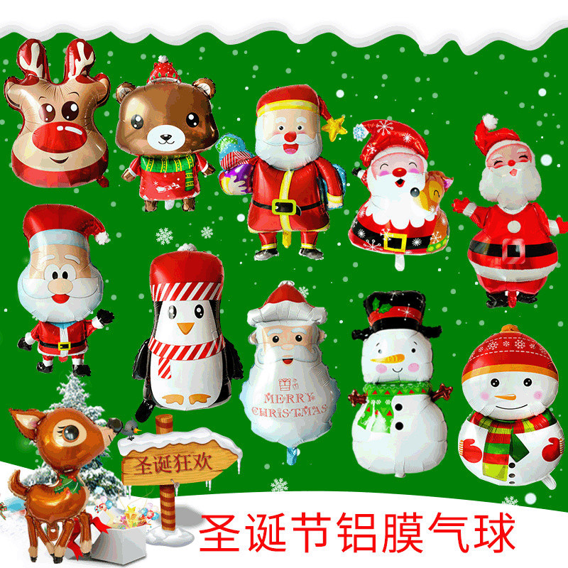 Balão de filme de alumínio de Natal 2024 Papai Noel Natal Elk Boneco de neve Pinguim Decoração Balão