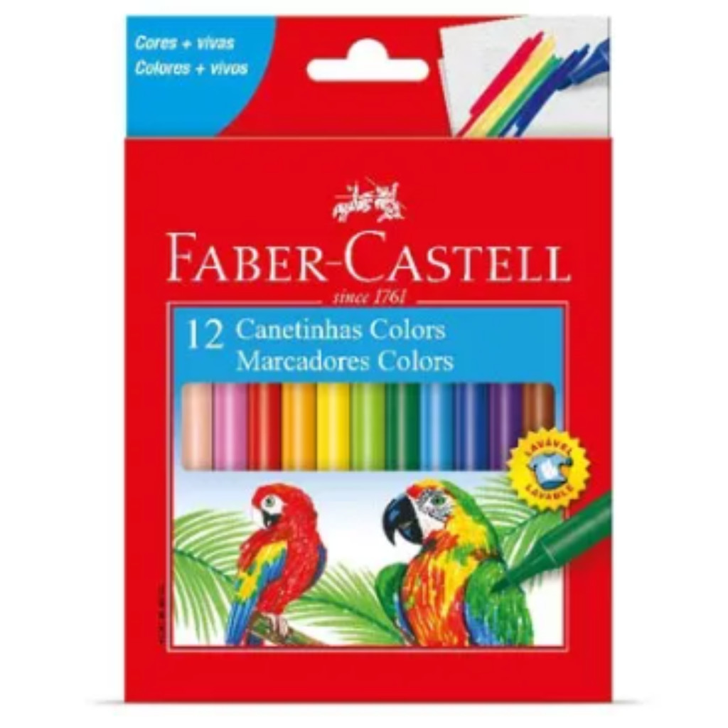Canetinha Hidrográfica Faber-Castell 12 Cores - Lavável
