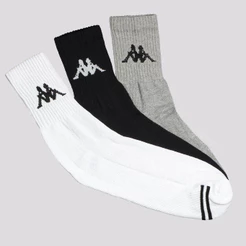 Kit Meia Kappa 3 Pares Cano Medio Branca Cinza e Preta