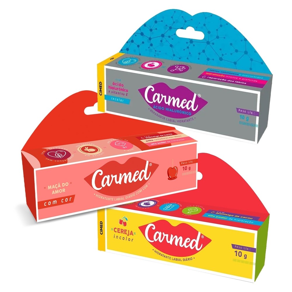 Kit 3 und Carmed 1 Cereja, 1 Ácido Hialurônico, 1 Maçã do Amor