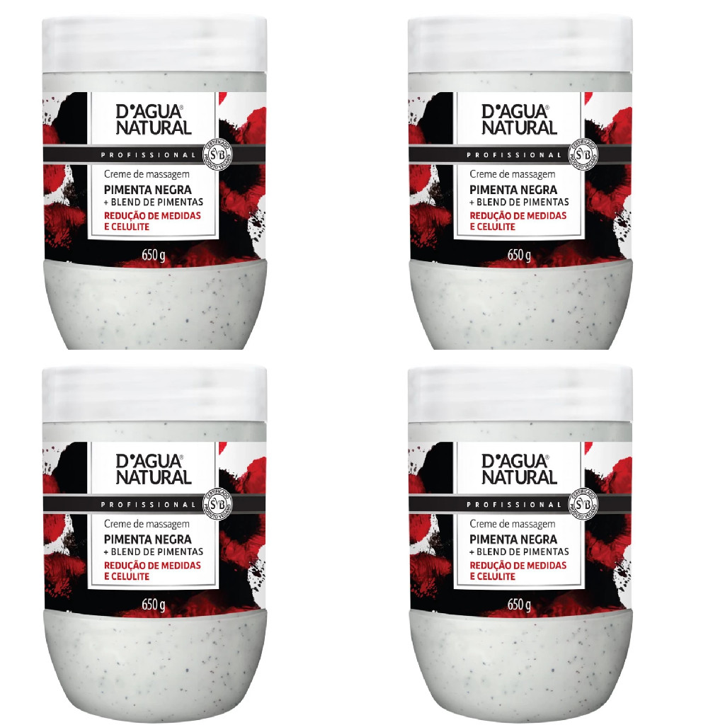 Creme Massagem Pimenta Negra 650g Dagua Natural Cosmésticos Kit Com 4