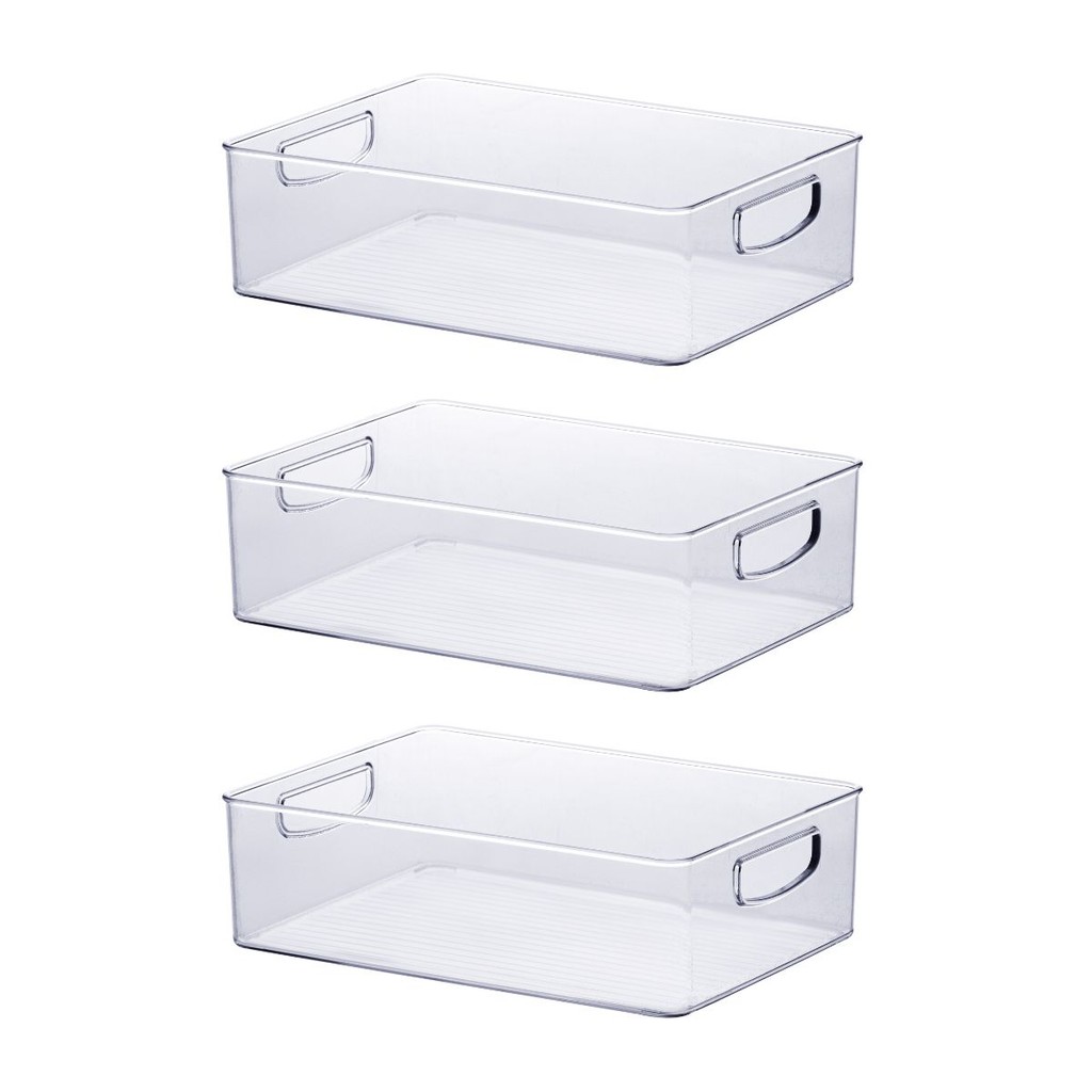 Organizador Geladeira Cozinha Acrílico 31x22x9 Cm Kit 3 Un Cor Transparente
