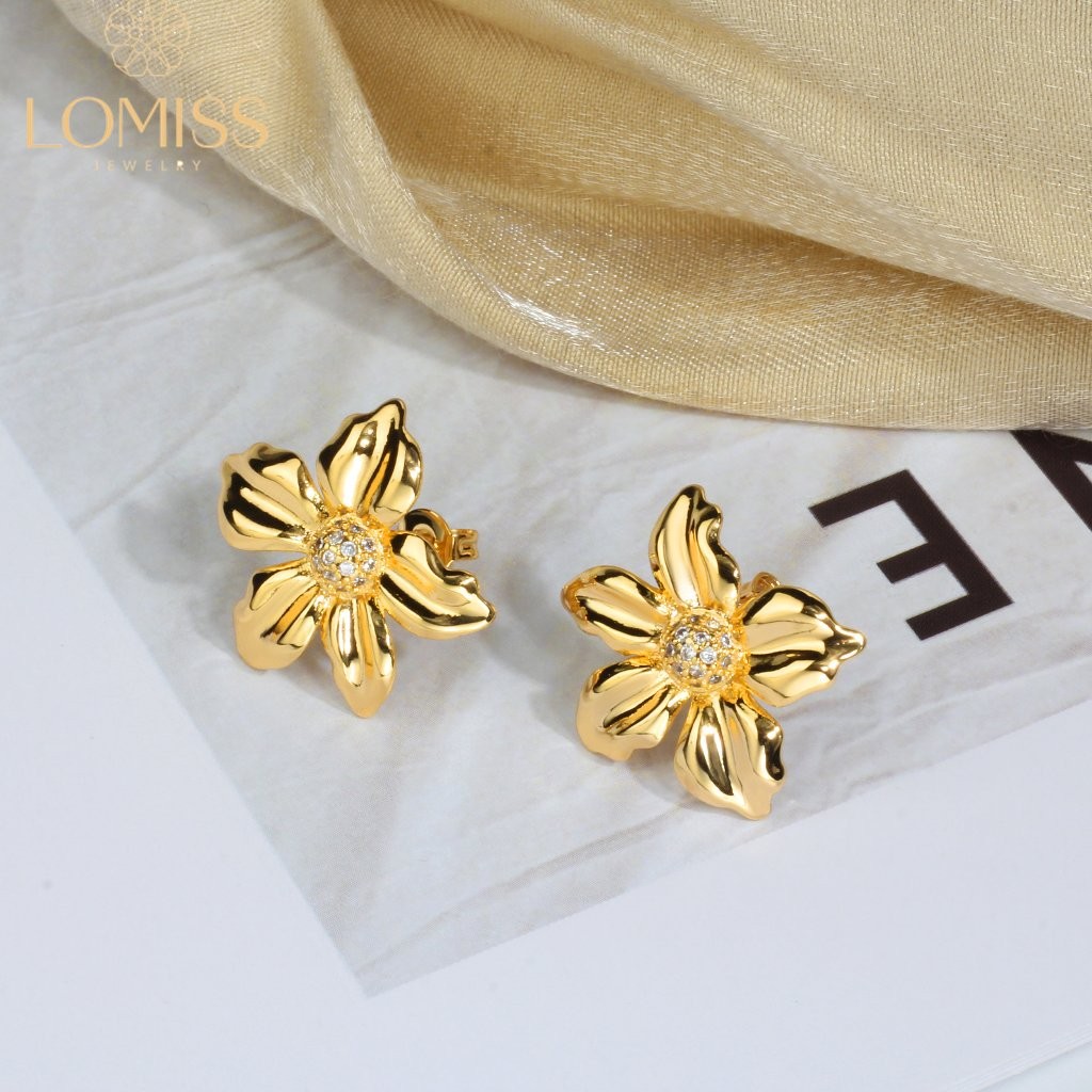 Brinco Delicado Elegante Antialérgico Flor Folheado Ouro 18k a Platina Zircônia Cravejada Luxo