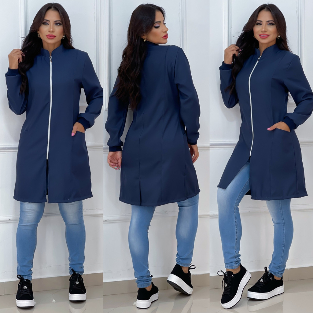 Jaleco Feminino Gabardine Manga Longa Acinturado Uniforme De Clinicas