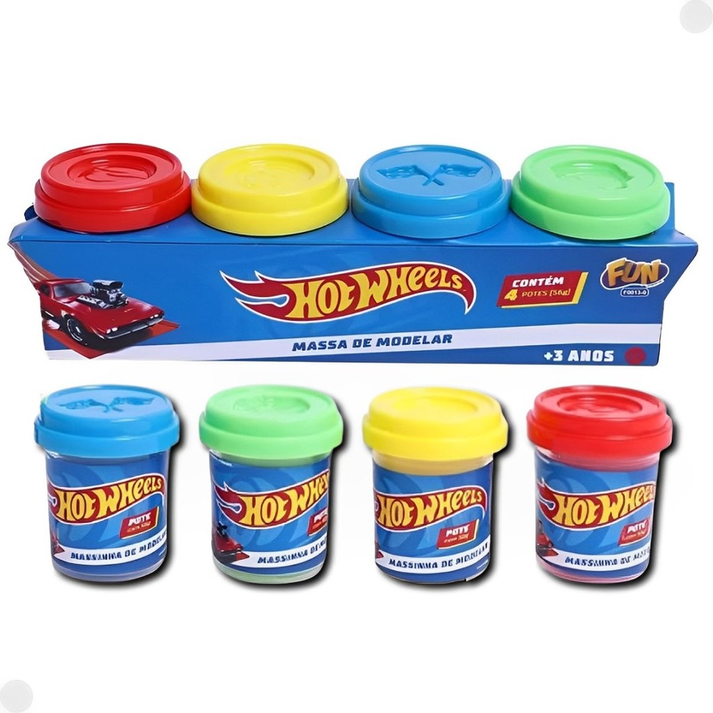 Massinha Hot Wheels 4 Potes 56g F0013-0 - Fun Divirta - Se em Oferta na Shopee