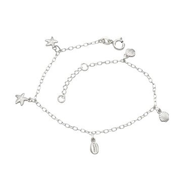 Pulseira Feminina de Prata 925 Buzio Concha e Estrela do Mar - Fashion Accessories